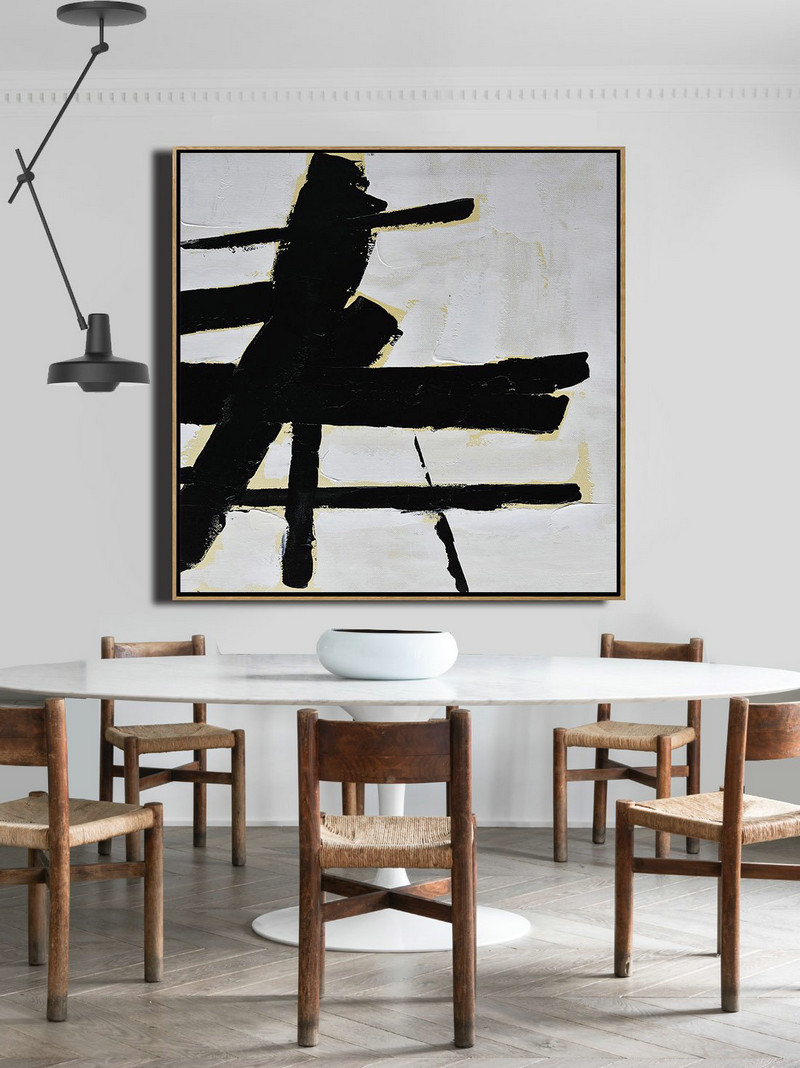 Original Abstract Painting Extra Large Canvas Art,Handmade Minimal Art Palette Knife Canvas Painting, Black White Beige - Hand Painted Original Art
